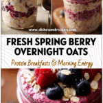 A jar of Mixed Berry Overnight Oatmeal made with rolled oats, fresh berries, and creamy layers in a healthy breakfast setting.